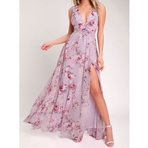 Lulus Garden Meandering Floral Sleeveless Lavender Maxi Dress Size XS - Picture 1 of 10